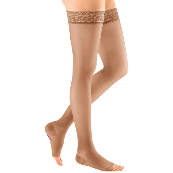 mediven sheer & soft, 30-40 mmHg, Thigh High w/ Lace Top-band, Open Toe