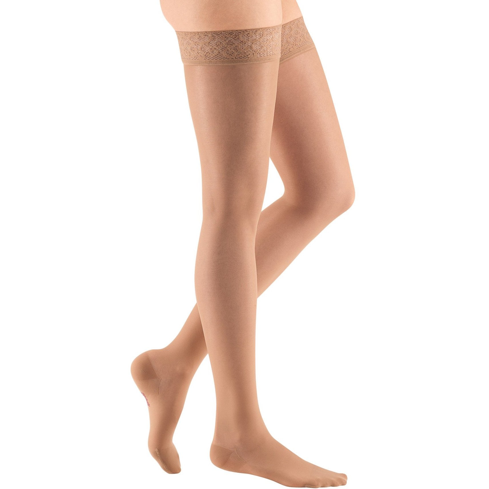 mediven sheer & soft, 8-15 mmHg, Thigh High with Lace Top-Band, Closed Toe