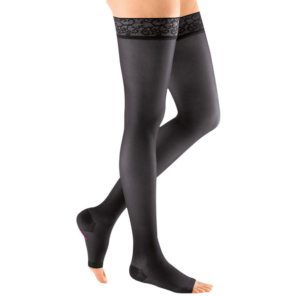 mediven sheer & soft, 20-30 mmHg, Thigh High with Lace Top-Band, Open Toe